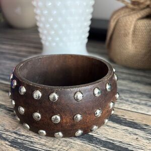 Studded Brown Wooden Bangle